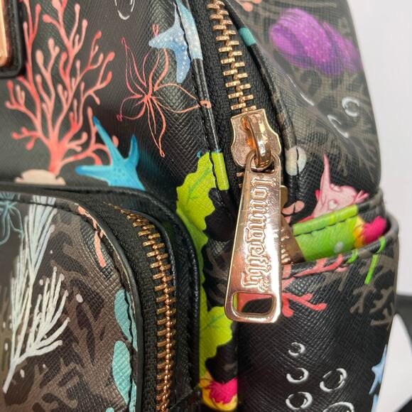 Disney Loungefly The Little Mermaid Flounder Sebastian Small back bag black - Picture 8 of 16